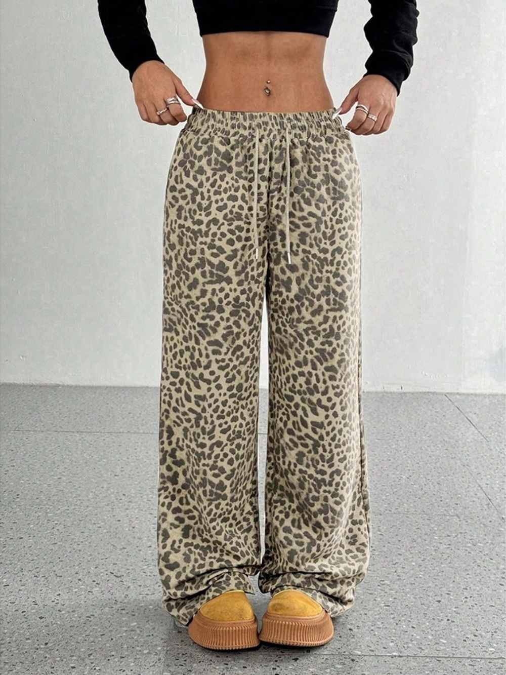 Leopard Wide-Leg Drawstring Pants